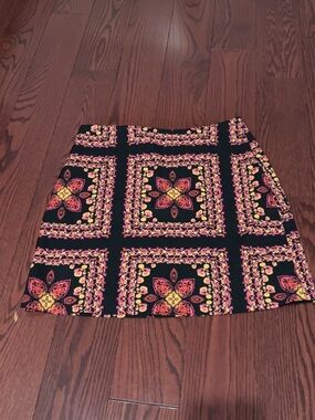 SHEIN Black Mini Skirt with Pink and Yellow Floral Mosaic